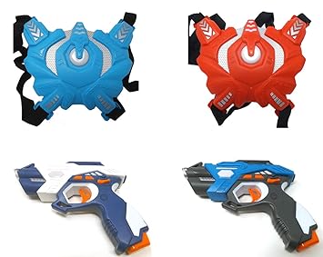 Brigamo Laser Tag 2er Pack, 2 x Laser Pistole und 2X Sensor Weste, Infrarot Lasertag Spiel Set, Infrarot Actionspiel für Kind