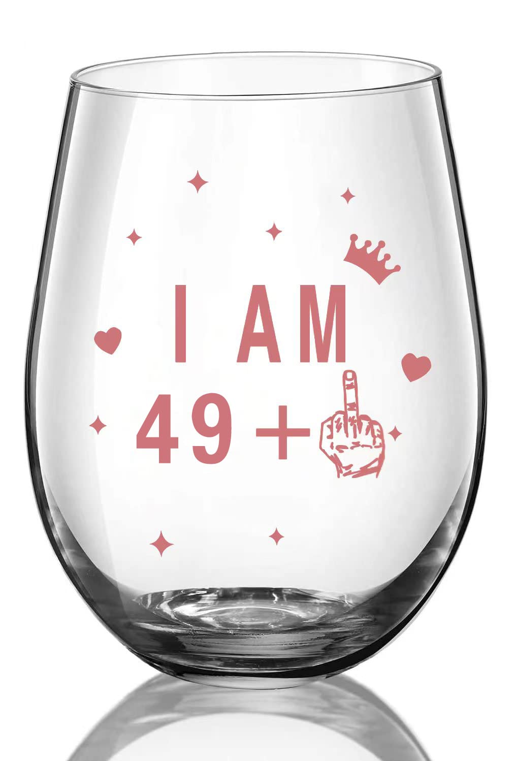 JUWNMANT Stemless Wine Glass 50st Birthday Wine Glass Gift Anniversary Glass Men and Women 50st Birthday Party Wedding Anniversary Decoration, 17oz(I AM 49+1)