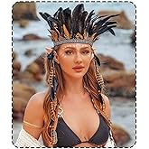 GORTIN Indian Headdress Boho Feather Headband Native American Costume Hippie Headpiece Hair Accessories for Women