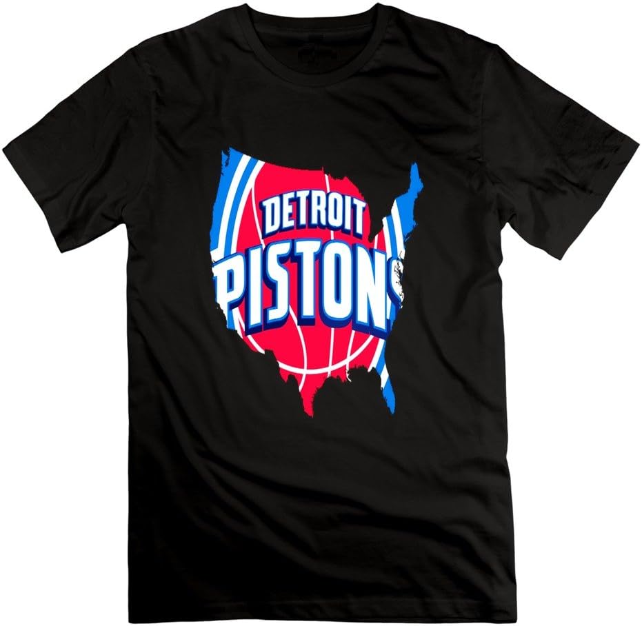 Youqian NBA Pistons Detroit Logo Men's T-Shirt Black Mens