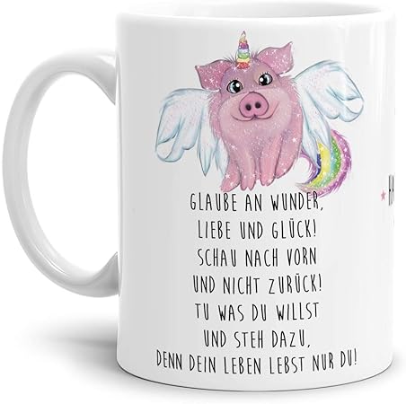 Tassendruck Neujahrs Tasse Glaube An Wunder Glucks Schwein Einhorn Unicorn Spruch Weiss Amazon De Kuche Haushalt