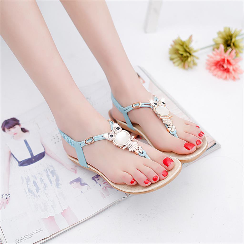 footful women summer bohemia flat sandals beach thong shoes sky blue 36