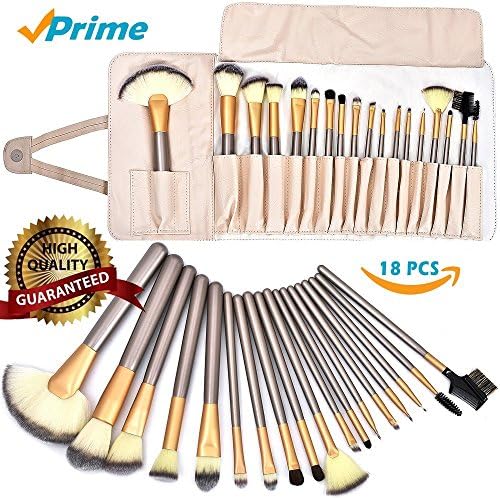 Kabuki Brush Set 18 PCS - Makeup Brush Set - Curling Makeup Brushes With Case Wand Blush Concealer Eye Face Liquid Brush Tool Brushes Kit Eyeliner Face Powder Lip Brush ( White Case Bag)
