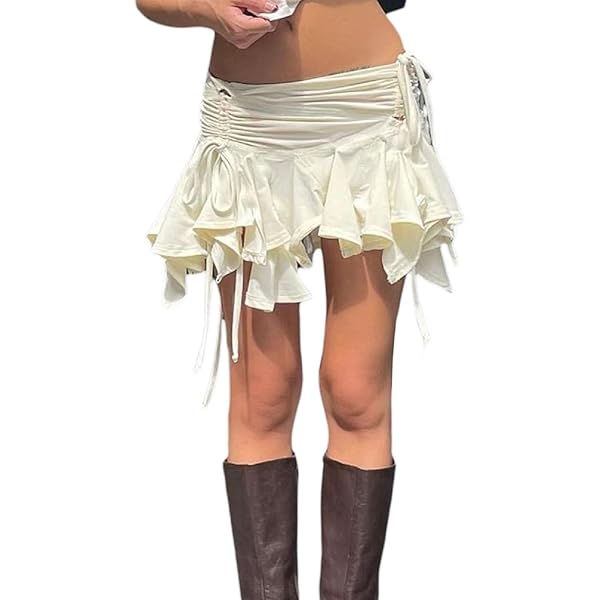 épine lace asymmetry frill skirt Women Denim Mesh Patchwork Lace Skirt High Waist A Line