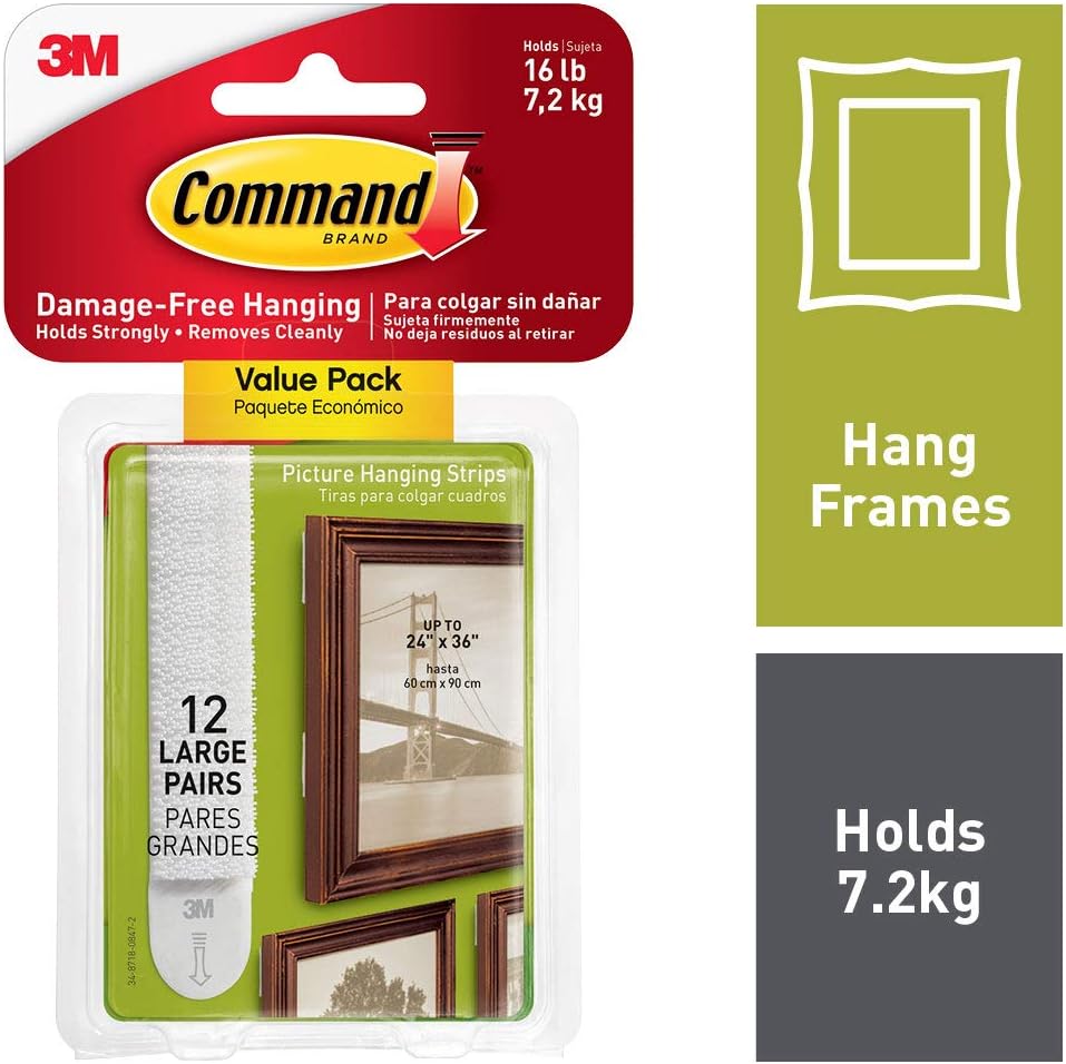 Command Picture & Frame Hanging Strips Value Pack, Large, White, 12-Pairs & Narrow Picture Hanging Strips, Pack of 4 x 2 Adhesive Strips, White - Damage Free Hanging - Holds up to 5.4 kg - Image 4