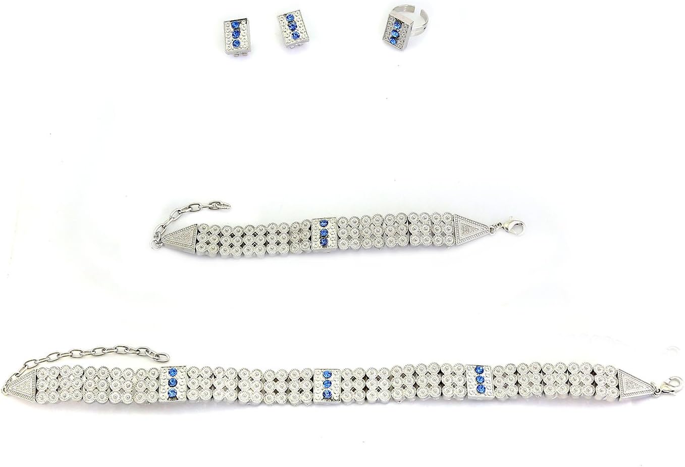 Yulaili Habesha Jewellery Costume Ethiopian Traditional 24k Real Gold Plated African Necklaces Set for Women (Gold Plated+Blue Stone)