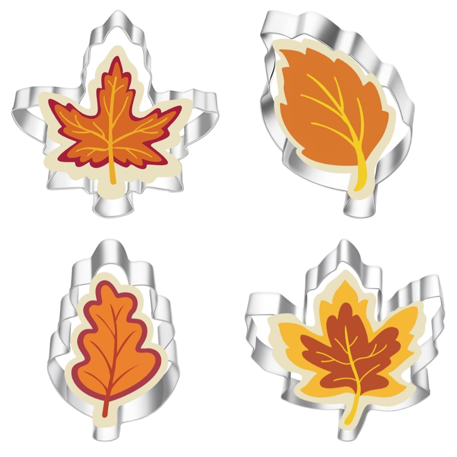 4 Pcs Autumn Leaves Cookie Cutter Stainless Steel-Maple Leaf, Oak Leaf, Leaves Shapes Cookie Fondant Biscuit Cutters,Pastry Cutter Cake Cutter Lattice Pastry Cutter Biscuit Cutter