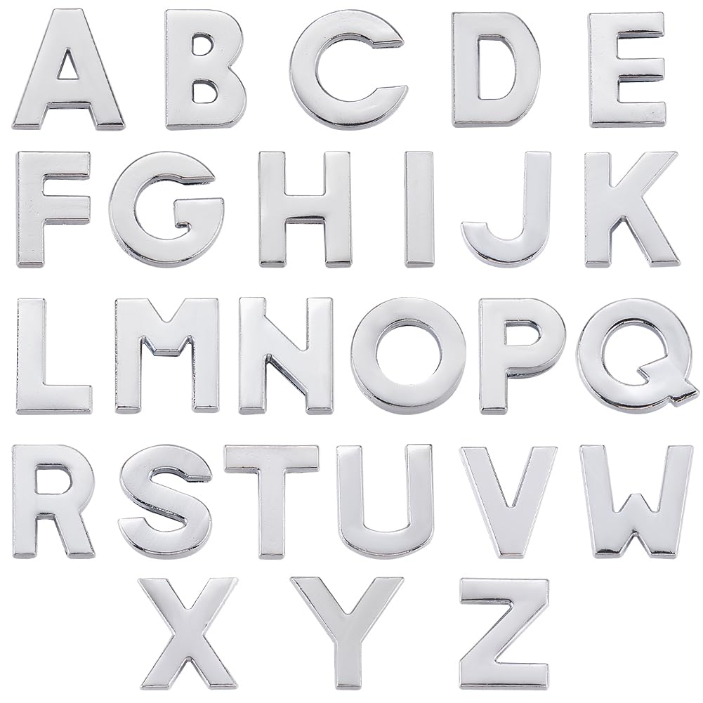 SUNNYCLUE 1 Box 52Pcs 26 Styles Alphabet Letters Charm Beads Alloy Slide Charms Bulk Metal Art 3D A-Z letter Alphabets Loose Alphabetic Bead Charm for jewellery Making DIY Necklace Bracelet Craft Wome