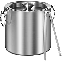 CAOANTRY Ice Bucket with Lid & Tong- Well Made Insulated Stainless Steel Keep Ice Frozen Longer - Ideal for Cocktail Bar, Par