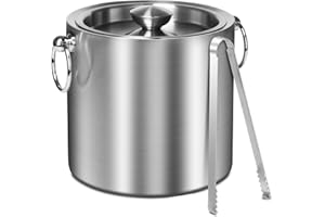 CAOANTRY Ice Bucket with Lid & Tong- Well Made Insulated Stainless Steel Keep Ice Frozen Longer - Ideal for Cocktail Bar, Par