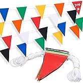 50ft Pennant Banner Flags, 7x10 Multicolor 25 Pcs High Visibility Safety Flagging on String, Triangle Pool Flags for Backstroke, Construction Events Party Decoration Parking Marking Outside