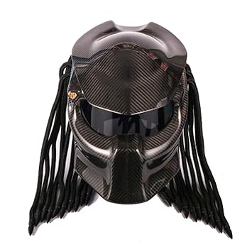 Wcx Motorrad Helm Predator Vollgesichtsmaske Kohlefaser Iron Man gefranste Zöpfe LED-Licht - inkl. ECE-Zulassung (größe : L)
