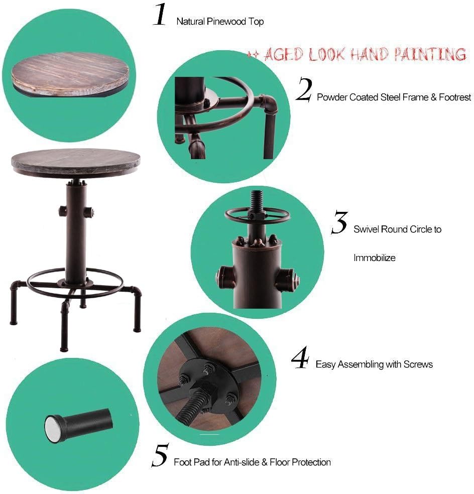 TOPOWER Industrial Bar Table 31.5-41.3" Adjustable Pub Table Kitchen Dining Coffee Bistro Table (Bronze): Kitchen & Dining