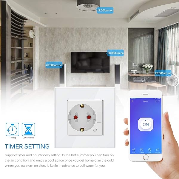 OurLeeme WiFi Enchufe Inteligente Enchufe de Pared de 10A Toma de Corriente Inteligente Control Remoto Control de Voz Temporizador Ahorro de energa Funciona con Alexa Google Home Blanco