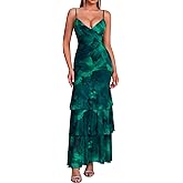 Auraxe Bodycon Floral Wedding Guest Dress Tiered Backless Semi Formal Long Maxi Dresses for Women