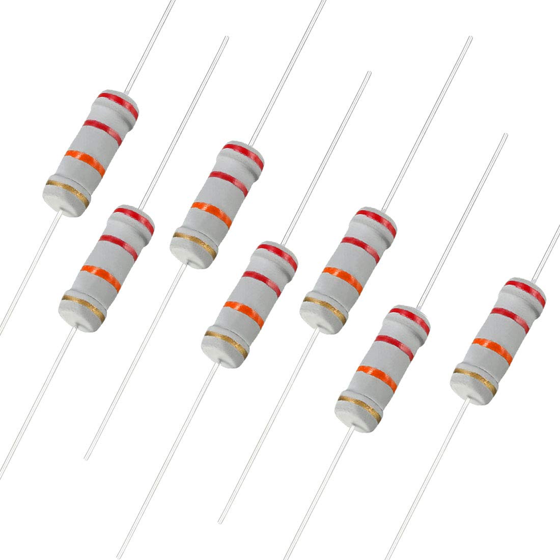 Sourcingmap 50Pcs 22K Ohm Resistor, 2W 5% Tolerance Carbon Film Resistors, 4 Bands for DIY Electronic Projects and Experiments