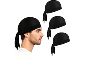 4 Pack Durags for Men, Breathable Skull Caps, Sweat-Wicking Bandana Head Wraps, Adjustable Cooling Helmet Liner for Cycling, 