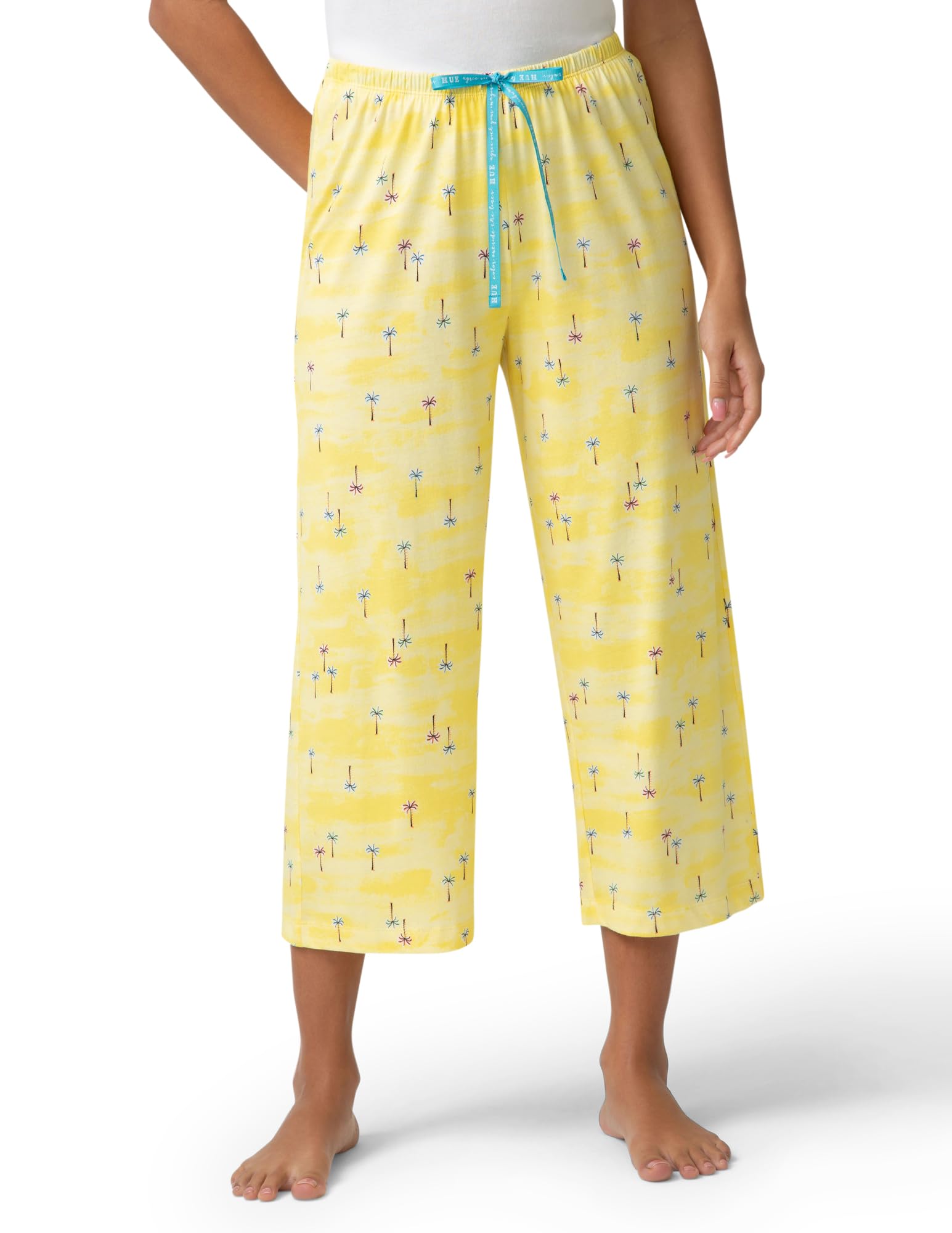 HUE Women’s Summer Vacation Pajama Separates, Soft, Whimsical Print Pjs with Tropical Beach Themes, Flip Flops, Cocktails, Sunshine Pocket Palms – Sleep Capri Pants, X-Large