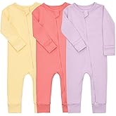 Aablexema Baby Cotton Footless Pajamas with Mitten, 3-pack Infant Romper Zip Up One Piece Jumpsuits Outfit