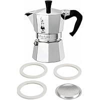 2 Item Bundle- Bialetti Moka Express, Silver, 3 Cup