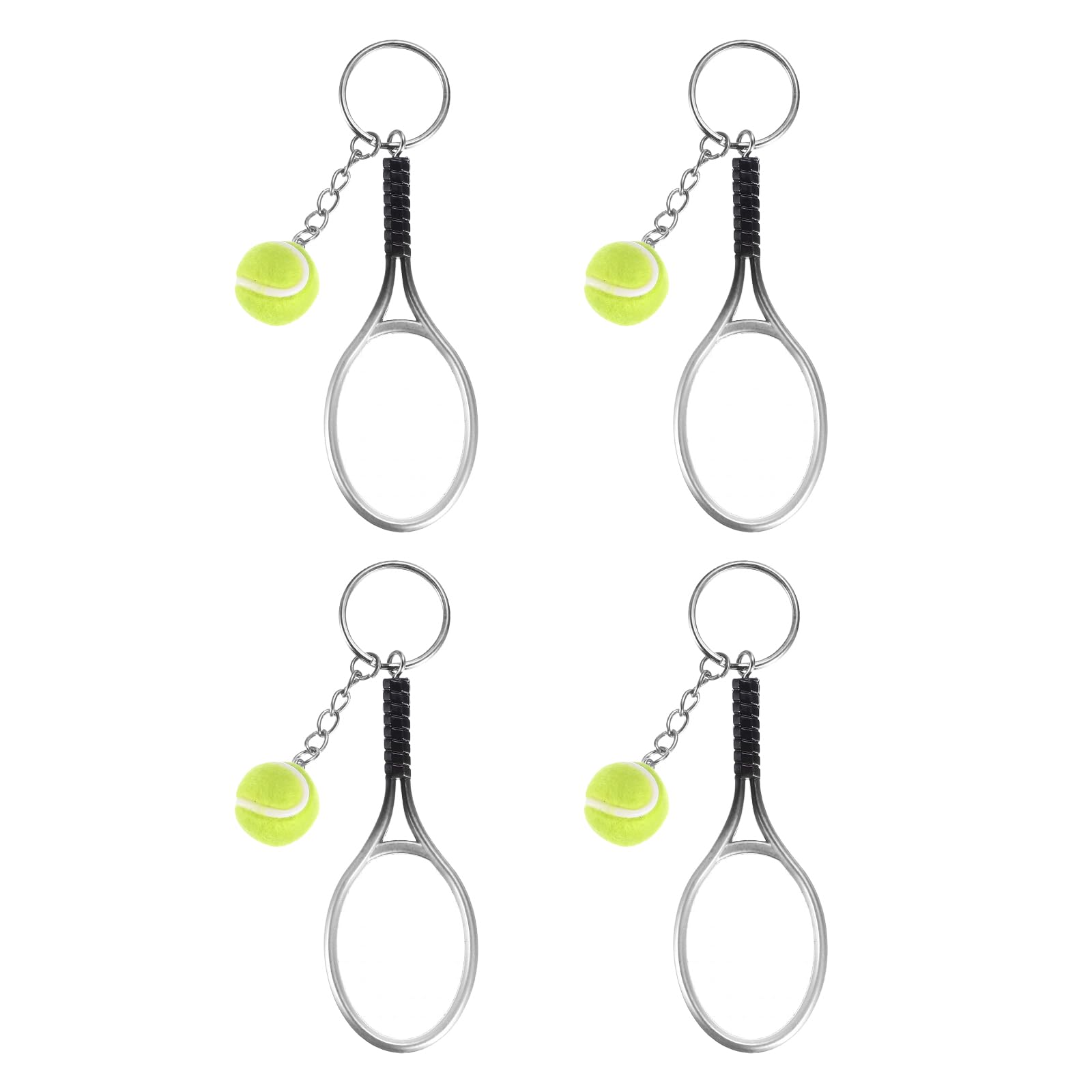 PATIKIL Tennis Keychain, 4Pcs Mini Tennis Racket Keychain Key Ring Tennis Ball Cute Sports Keyrings for Sport Lovers, Silver Tone