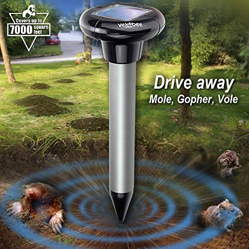 Vekibee Pack of 2 Mole Stakes Solar Mole Chaser Sonic Vibration Spike Electronic Rodent Repellent Rid Gophers in Lawn Repels Vole Chipmunk Woodchuck Squirrel Snake Possum Rabbit Skunk Vermin Critter