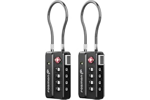 Fosmon Luggage Locks TSA Approved, 4-Digit Combination Travel Padlock, Open Alert Indicator, Flexible Cable, Zinc Alloy Body 