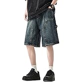 Hugboom Baggy Jean Shorts for Women Jorts Y2k Low Rise Wide Leg Denim Shorts Goth Summer Jeans Loose Streetwear Retro Blue