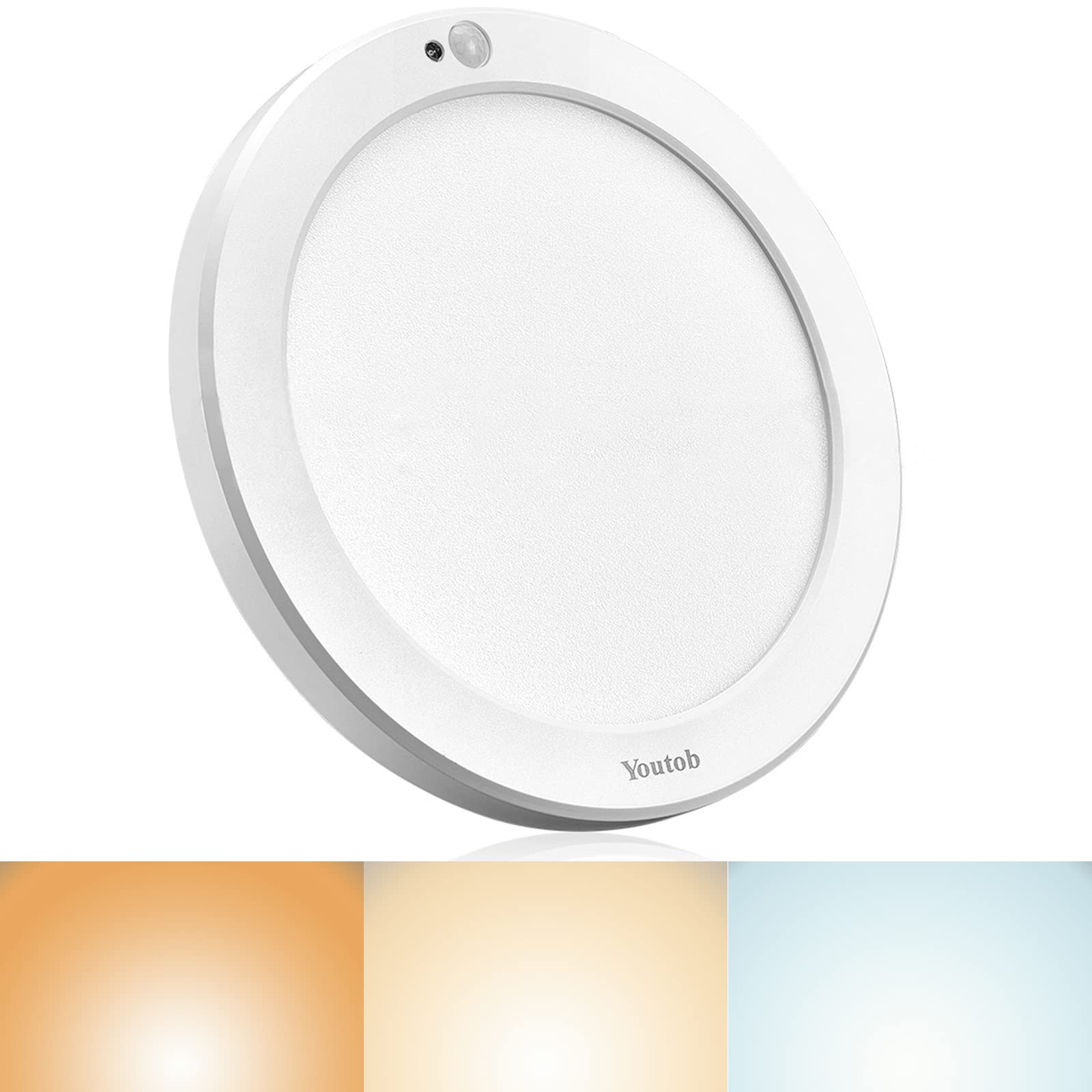 Photo 1 of Youtob Motion Sensor Light LED Ceiling Light with 30s/180s Timeout Adjustable 3 Colors, ETL Listed, 15W 1500lm Round Lighting Fixture for Porches, Closets, Stairs(3000k/4000k/5000k Available) (White)