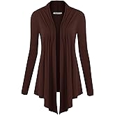 Lock and Love Women's Draped Front Open Asymmetrical Cardigan - Casual Long Sleeve Lightweight Duster