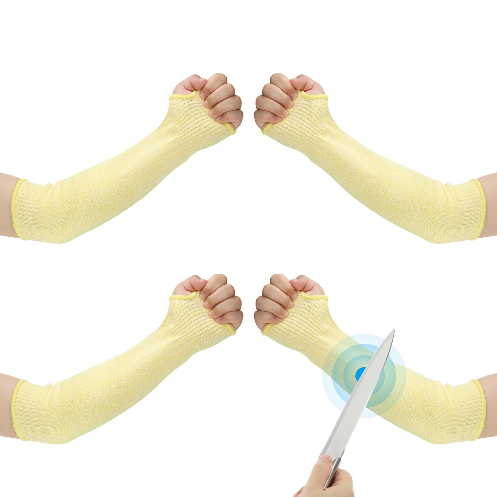 PATIKIL 16 Inch Cut Resistant Sleeve, 2 Pairs Arm Safety Protectors Sleeves with Thumb Hole Level 5 Protection Forearm Guard Sleeves for Thin Skin and Bruising, L, Yellow — image 1