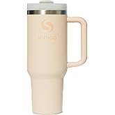 Sanica 40 oz tumbler with handle and straw | Flowstate 3-Position Lid | Smoothie Cup | Compatible for Travel Cup | Insulated Stainless Steel Tumbler | BPA-Free | Rose Quartz