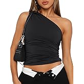 Trendy Queen Women's One Shoulder Tops - Asymmetrical Sleeveless Crop Tops, Sexy Going Out & Workout Shirts for Women