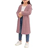 WDIRARA Toddler Girl's Open Front Long Sleeve Ribbed Knit Cardigan Casual Sweaters Dusty Pink Solid 4Y