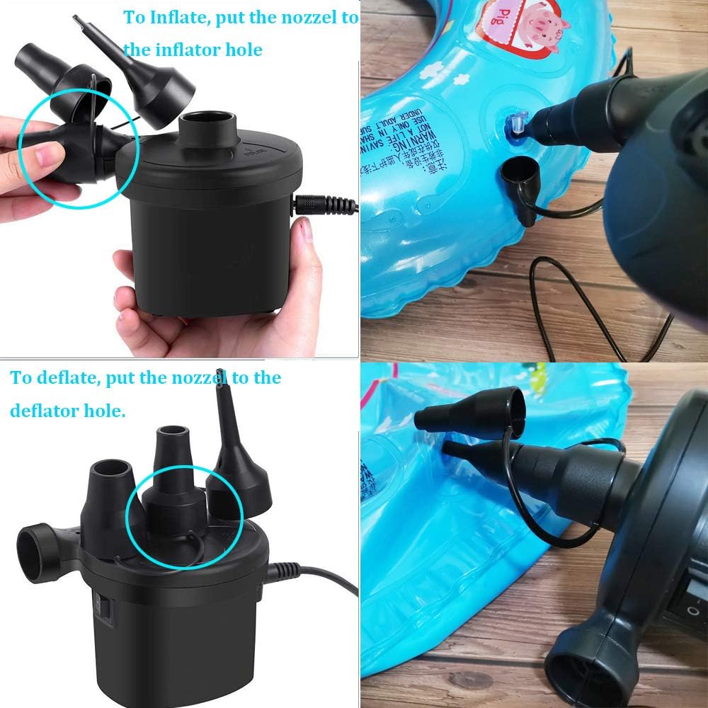 Focusky Electric Air Pump,Portable Quick-Fill Air Pump with 3 Nozzles,110V AC/12V DC, Perfect Inflator/Deflator Pumps for Pool Floats,Kayak, Inflatable Cushions, Air Mattress Beds, Swimming Ring: Sports & Outdoors