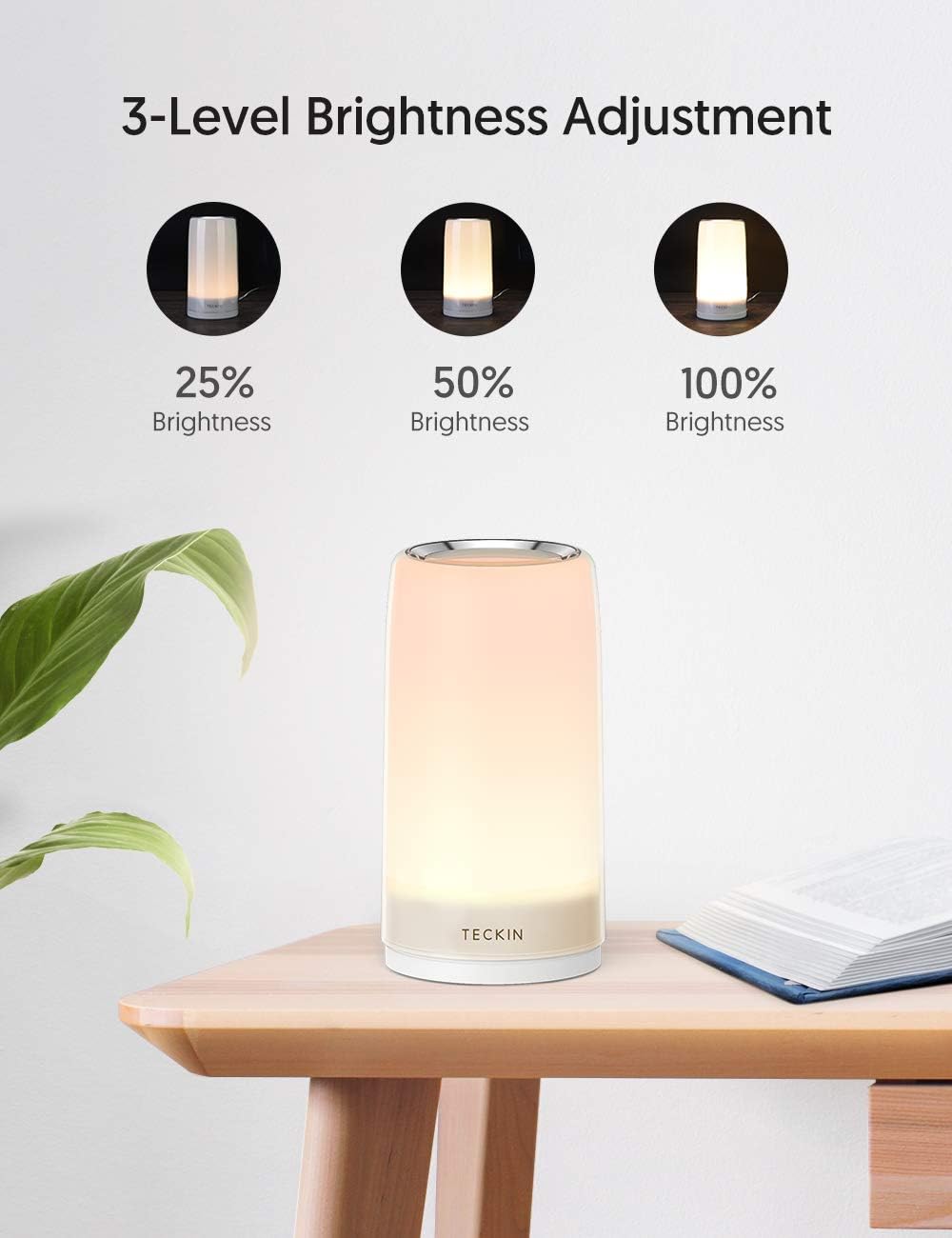 Table Lamp LED Touch Bedside Lamp Nightstand lamp Night Lights, TECKIN Desk Lamps Dimmable Warm White Light & Color Changing RGB lamps for Bedrooms, Living Rooms and Office: Home Improvement