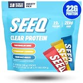 SEEQ Clear Protein Powder Packets - 18 Count Sample Pack - 22g Clear Whey Protein Isolate - Zero Sugar - 0g Lactose, Allergen-Friendly - GLP-1 Support - Post-Workout Recovery - Mixed Flavors