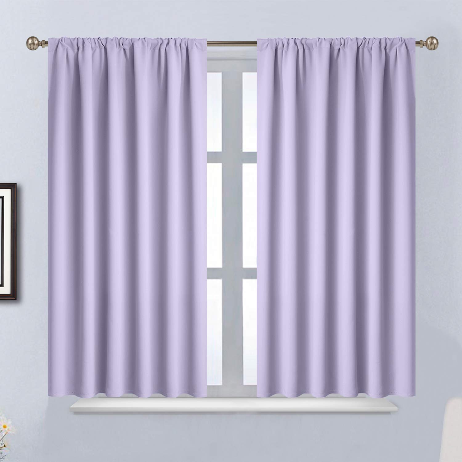 Yakamok Lilac Room Darkening Rod Pocket Window Drapes Thermal Insulated Light Blocking Blackout Curtains for Bedroom(52Wx45L,Lilac,2 Panels)