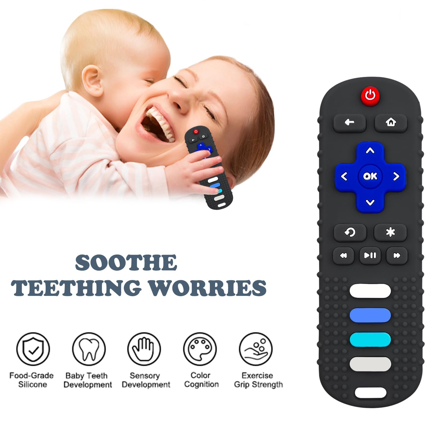 YAPROMO Baby Silicone Teether Toys, Toy Remote for Toddlers 3-18 Months, Kids Remote Teething Toy, TV Remote Teether Toys, Food Grade Silicone