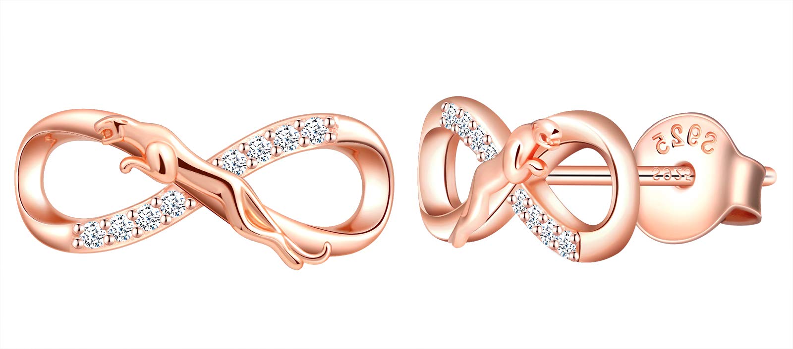 MicLee Woman's girl's Earrings, 925 Sterling silver animal earrings, Mini infinity symbol leopard earrings studs, Inlaid zircon, rose gold