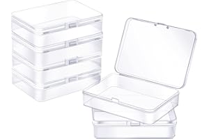 ZORRITA 6 Pack Small Plastic Containers with Hinged Lids, Rectangle Clear Plastic Storage Boxes for Beads, Jewelry, Game Pieces and Crafts Items (4.5 x 3.3 x 1.1 Inch)