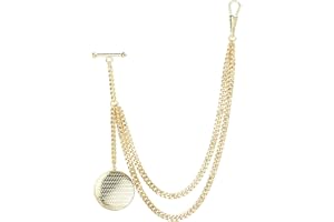 Handmade Albert Pocket Watch Accessory Vintage T-Bar Vest Chain with Locket Pendant Silver & 18K Gold Plated Brass Double Lin