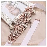 Yanstar White Sash Crystal Applique Wedding Bridal Belts In Rose Gold With Pearls Beaded On Wedding Prom Dress-7.7In2In
