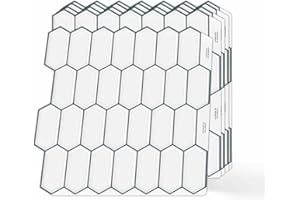 MOONFUN Long Hexagon Peel and Stick Tiles Backsplash,10 Sheets 3D Self Adhesive Wall Tile Sticker 12 x 12 Inch for Backsplash Kitchen,Bathroom (Blue Gray Grout)…