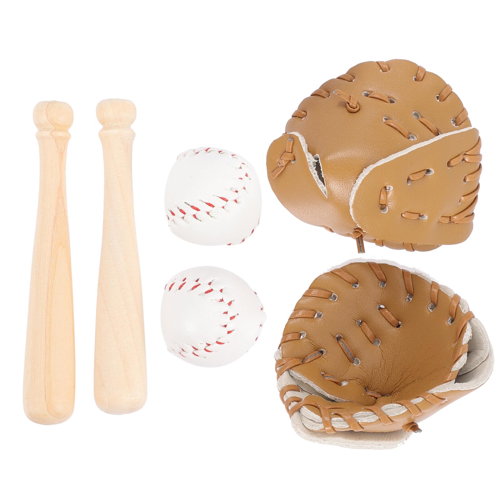 Photo 1 of SHINEOFI 2 Sets Miniature Baseball Bats Gloves Kit Simulation Baseball Model Toys Mini Sports Baseball Bat Glove and Ball Set for Dollhouse Accessories Crafts Project Decoration, Khaki