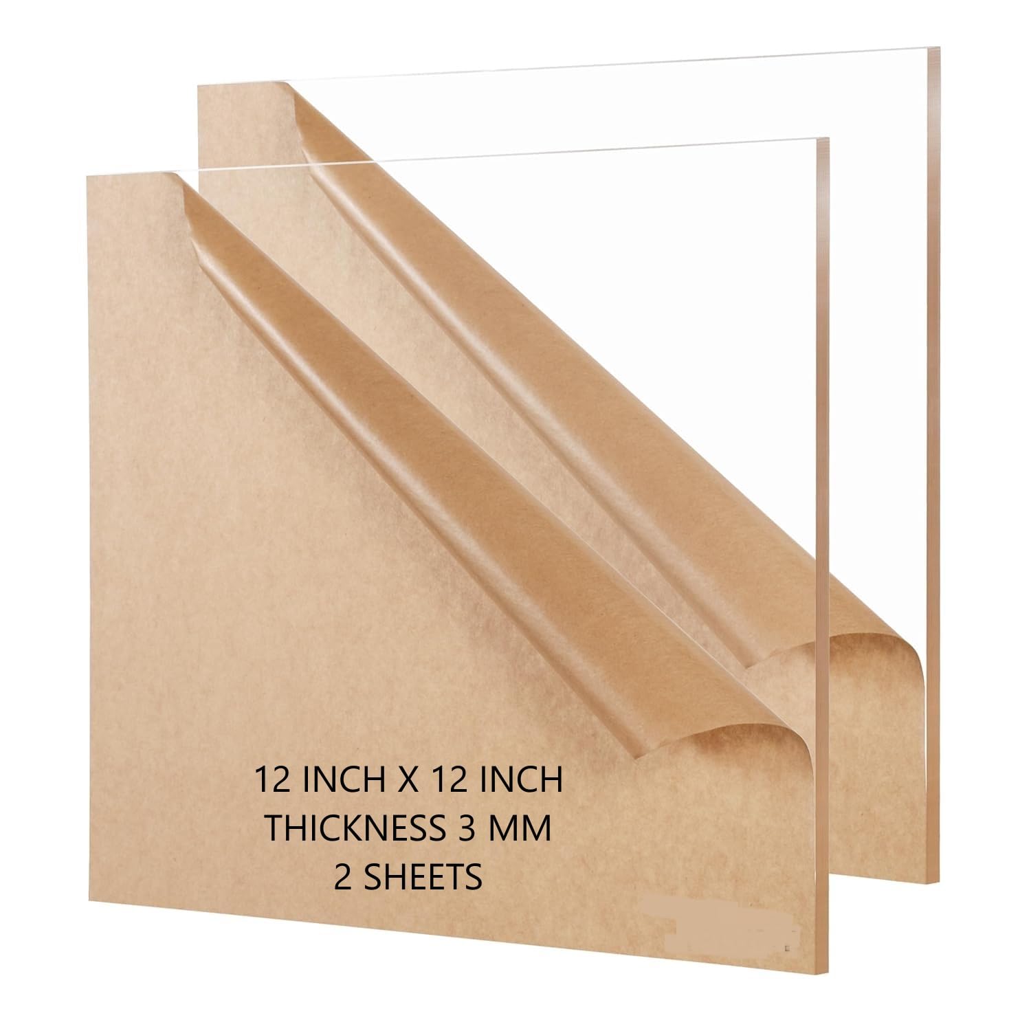 Perspex Acrylic Plastic Sheet Clear Cast Glass (1ft x1 ft) 12 inch x 12 inch 305 mm X 305 mm .118" Thick Plastic Board 3 MM for Signs, DIY Display Projects, Craft (2 -PACK)