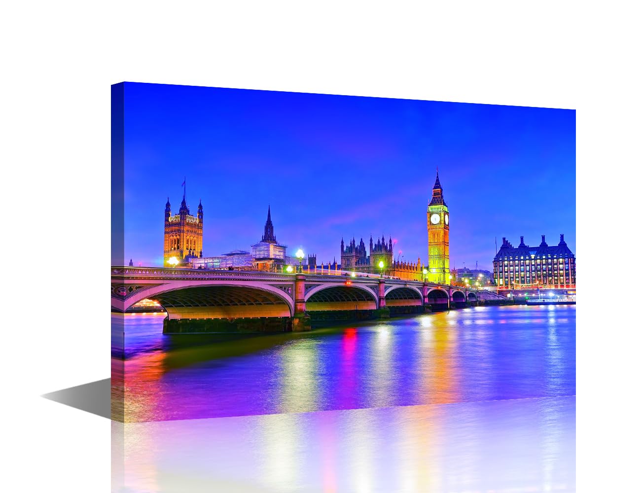 TISHIRON Canvas Wall Art Westminster Bridge and River Thames London UK Nignt Canvas Art Wall Decor Cityscape Wall Art for Living Room Modern Artwork Framed Ready to Hang(24" Wx 16" H)