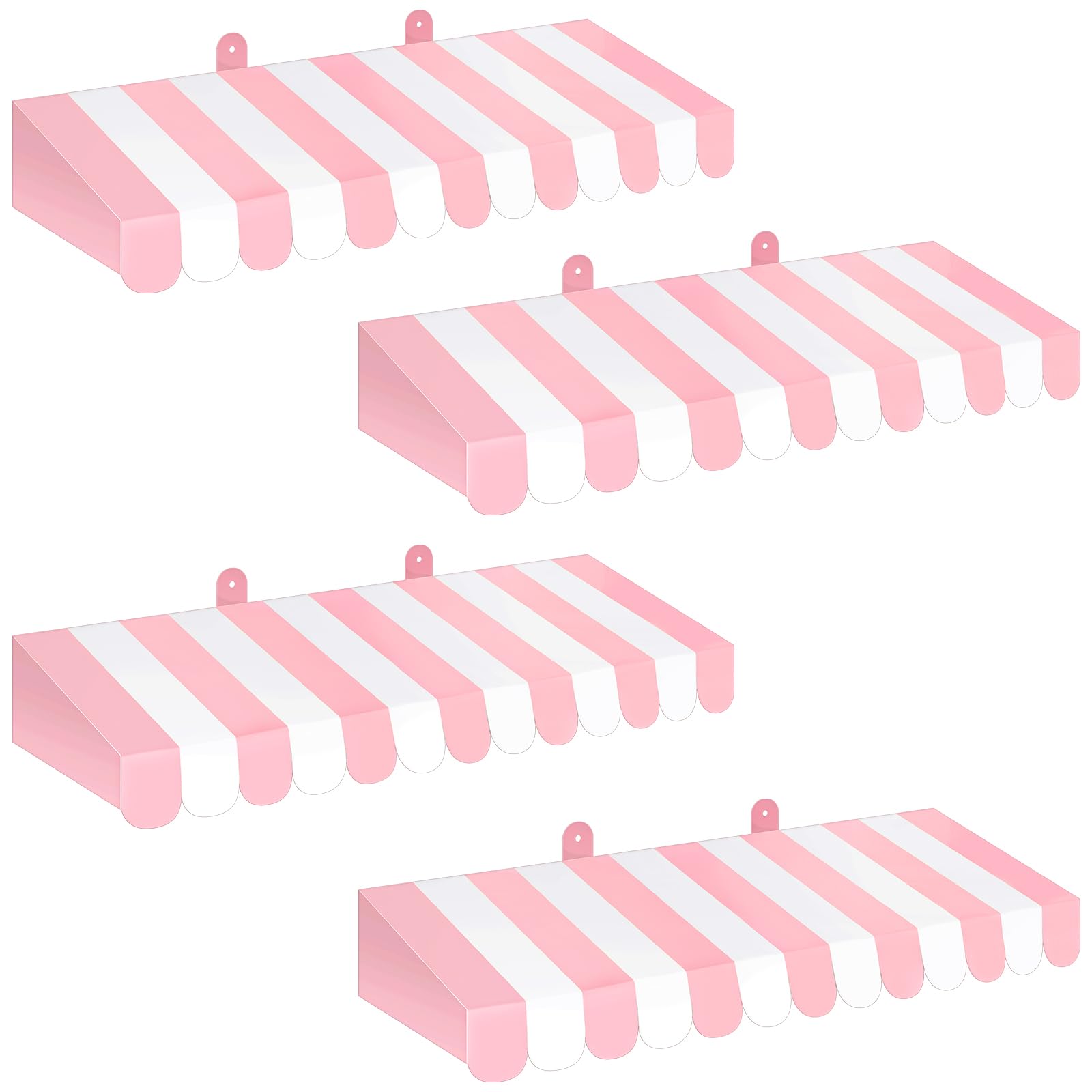 Photo 1 of Boao 4 Pack Pink Circus Awning Decoration 3D Pink And White Stripe Cardboard Awning Carnival Wall Decor Circus Party Favors for Lemonade Stand Bakery Ice Cream Truck Bulletin Board Decor