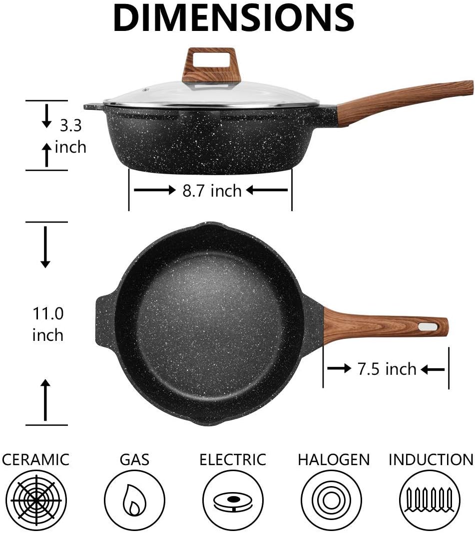 ESLITE LIFE Deep Frying Pan with Lid Nonstick Saute Pan with Granite Stone Coating, 11 Inch (5Quart): Kitchen & Dining