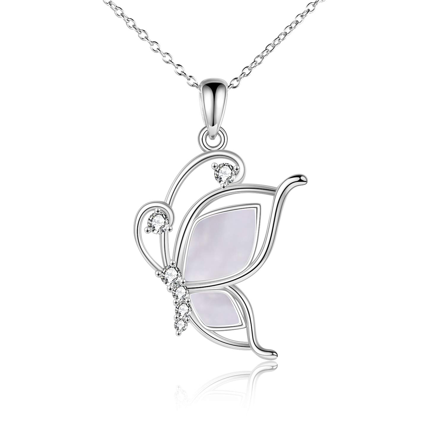 YAFEINI Butterfly Jewellery Necklace Sterling Silver Mother of Pearl Butterfly Pendant Necklace for Women Girls Jewelry Gifts
